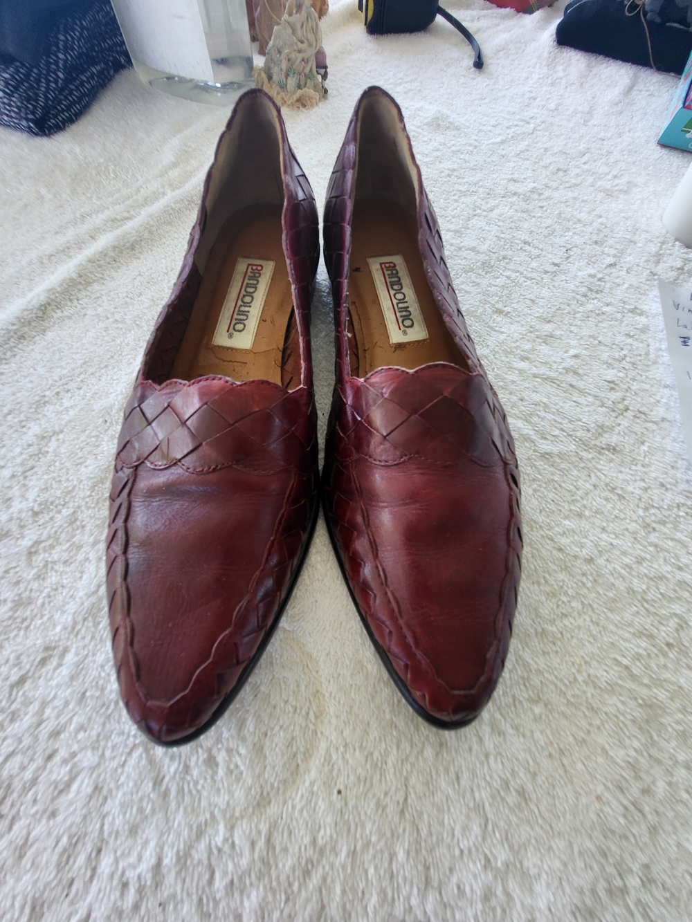 Bruno Magli Sz 7M Burgundy Oxblood Leather Woven Loafers